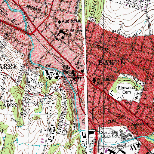 Topographic Map of Barre Post Office, VT