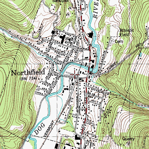 Topographic Map of Northfield Fire Department, VT