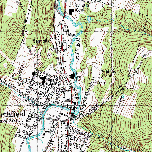 Topographic Map of Northfield Shopping Center, VT
