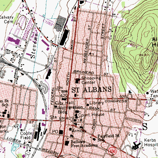 Topographic Map of Saint Albans Post Office, VT