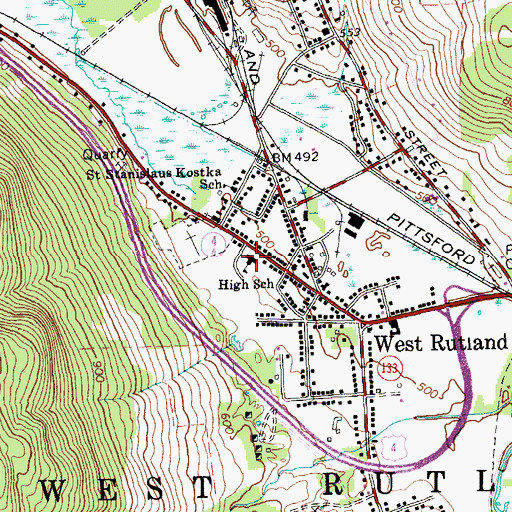 Topographic Map of West Rutland School, VT