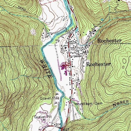 Topographic Map of Rochester Elementary / High School, VT