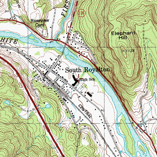 Topographic Map of South Royalton School, VT
