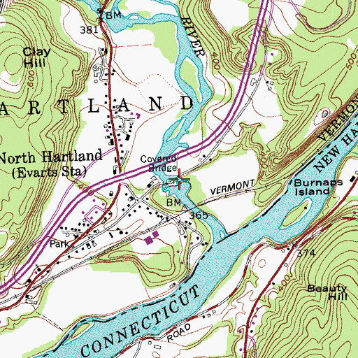 Topographic Map of Willard Covered Bridge, VT