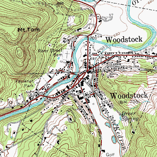 Topographic Map of Woodstock Village Historic District, VT