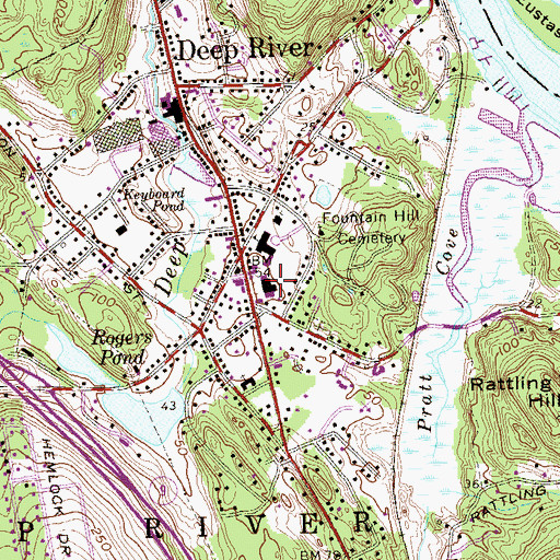 Topographic Map of Deep River Town Hall, CT