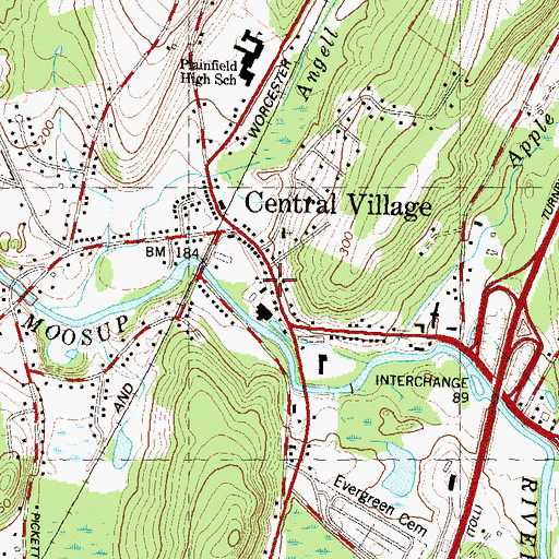 Topographic Map of Central Village Congregational Church, CT