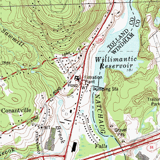 Topographic Map of Natchaug Hospital, CT
