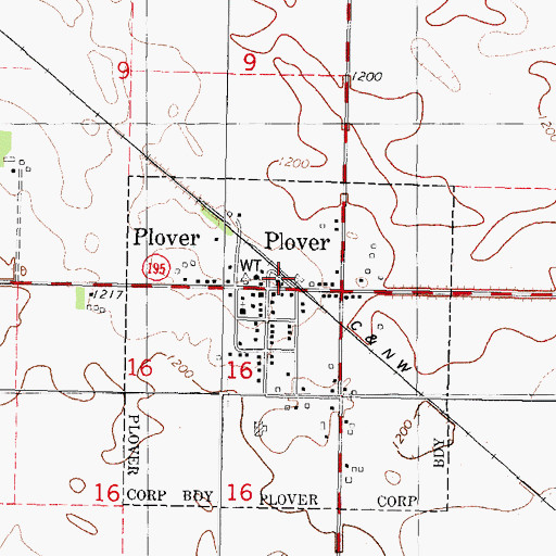 Topographic Map of Plover, IA