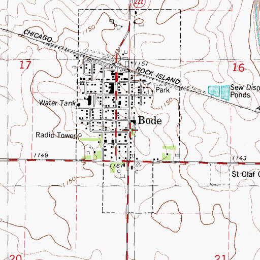 Topographic Map of Bode Memorial Park Cemetery, IA
