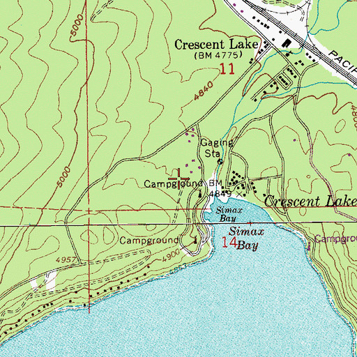 Topographic Map of Crescent Lake Sno-Park, OR