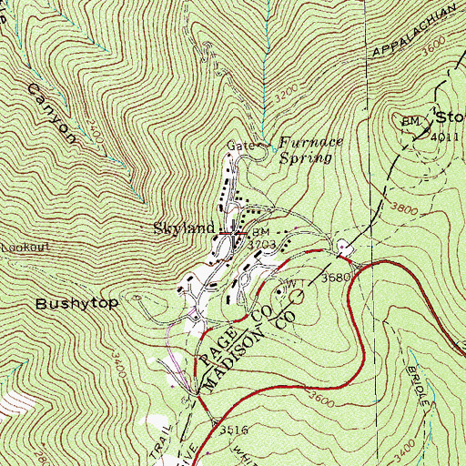 Topographic Map of Skyland Post Office (historical), VA