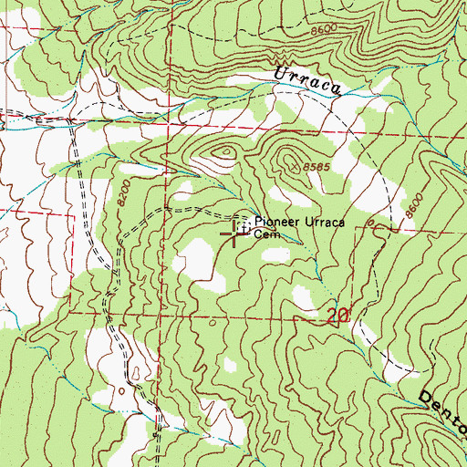 Topographic Map of Pioneer Urraca Cemetery, CO
