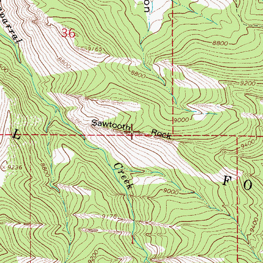 Topographic Map of Sawtooth Rock, CO