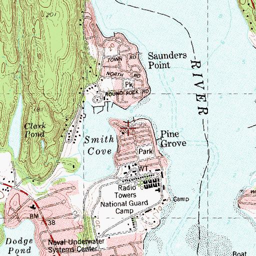 Topographic Map of Pine Grove Spiritualist Camp, CT