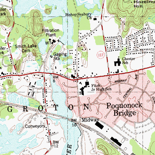 Topographic Map of Poquonnock Bridge Baptist Church, CT