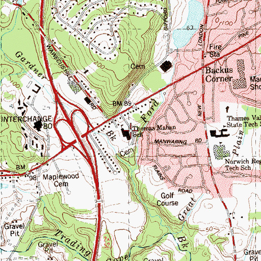 Topographic Map of Thomas W Mahan School, CT