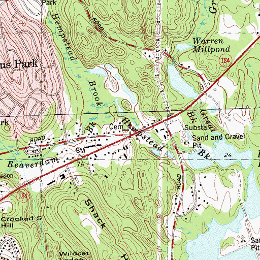 Topographic Map of Toll Gate Cemetery, CT