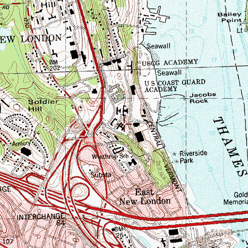 Topographic Map of Waesche Hall, CT