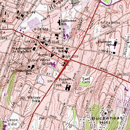 Topographic Map of First Baptist Church of Meriden, CT