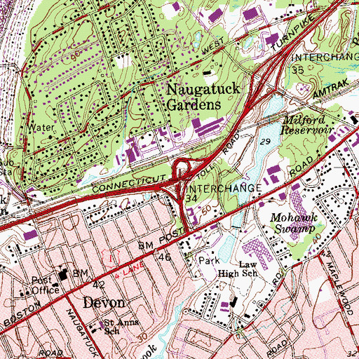 Topographic Map of Interchange 34, CT