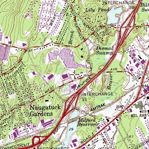 Topographic Map of John F Kennedy School, CT