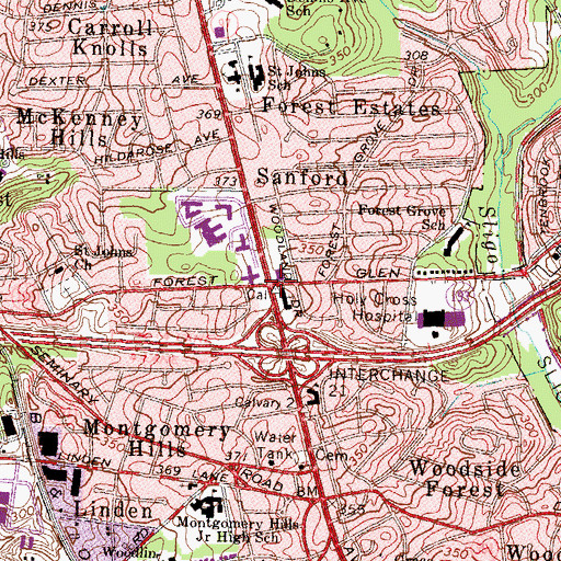 Topographic Map of Forest Glen Metro Station, MD