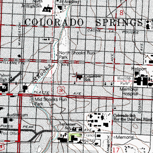 Topographic Map of Columbia Elementary School, CO
