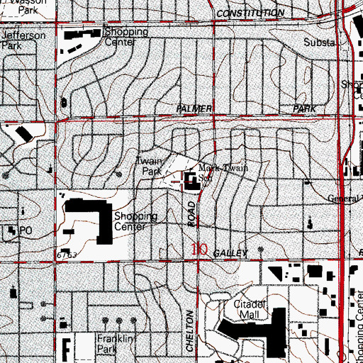 Topographic Map of Mark Twain Elementary School, CO