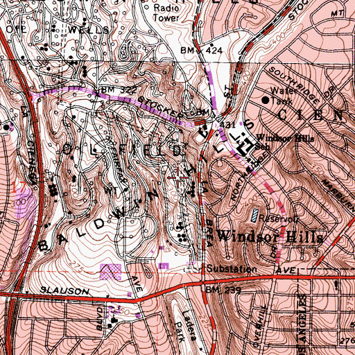 Topographic Map of Los Angeles Division, CA