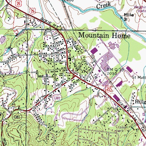 Topographic Map of Mountain Home Post Office (historical), NC