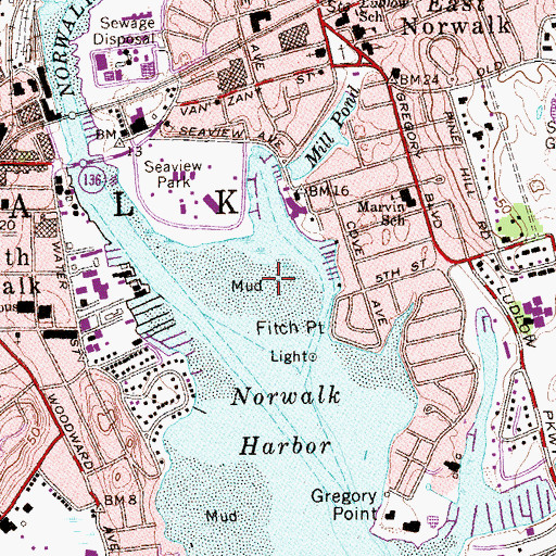 Topographic Map of East Norwalk Harbor, CT