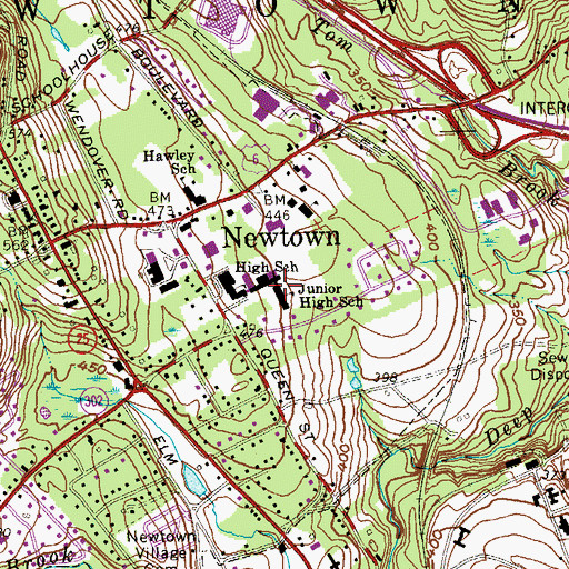 Topographic Map of Newtown Middle School, CT