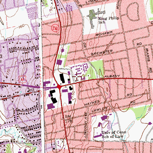 Topographic Map of Bishops Corner Branch West Hartford Public Library, CT