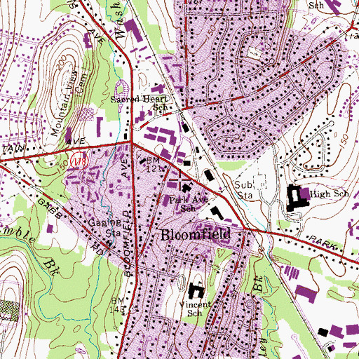 Topographic Map of Bloomfield Post Office, CT