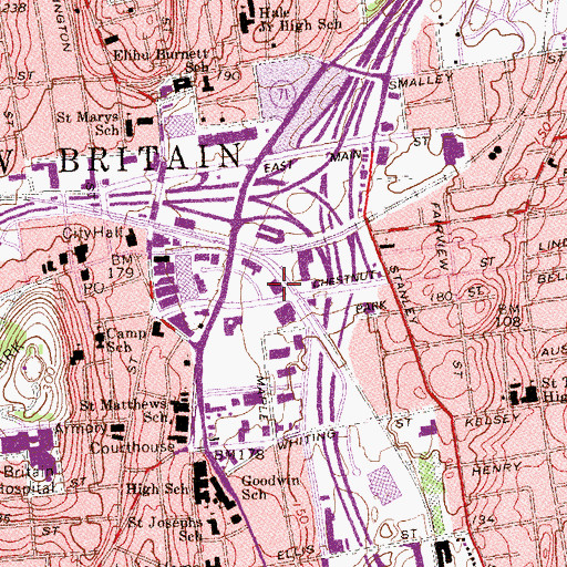 Topographic Map of Columbus Plaza Shopping Center, CT