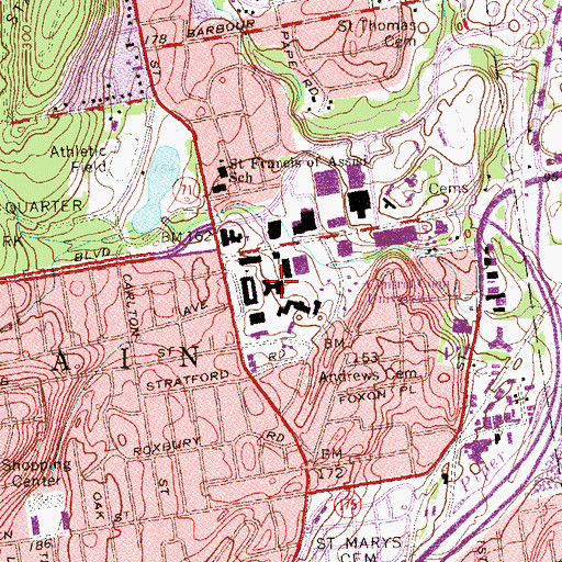 Topographic Map of Elihu Burritt Library, CT