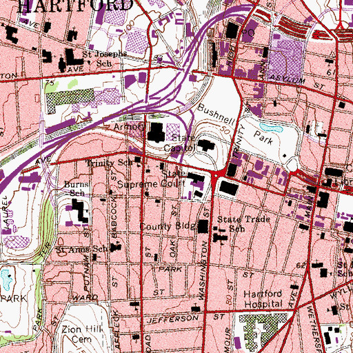Topographic Map of Elm Street Historic District, CT