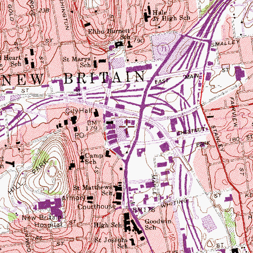 Topographic Map of First Sargent Henry J Szczesny Parking Garage, CT