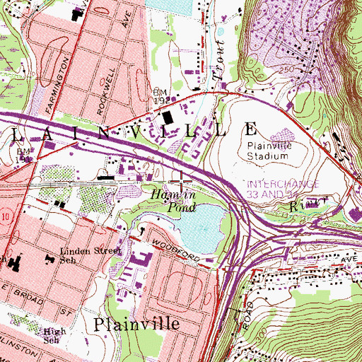 Topographic Map of Hamlin Pond Park, CT