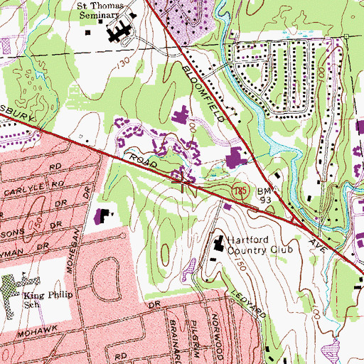 Topographic Map of Hartford Golf Club Historic District, CT