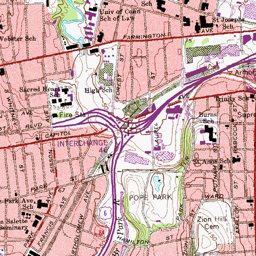 Topographic Map of Interchange 46, CT