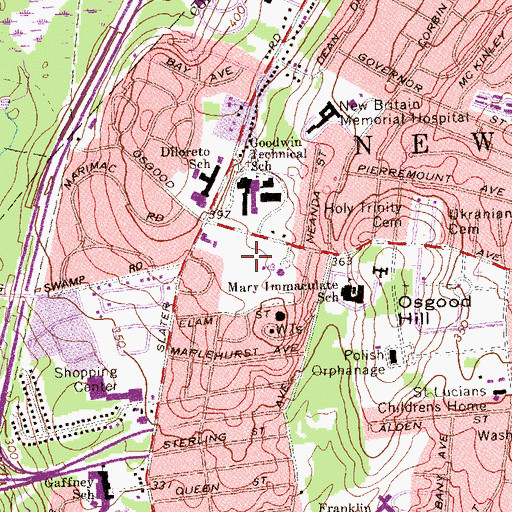 Topographic Map of Osgood Heights Park, CT