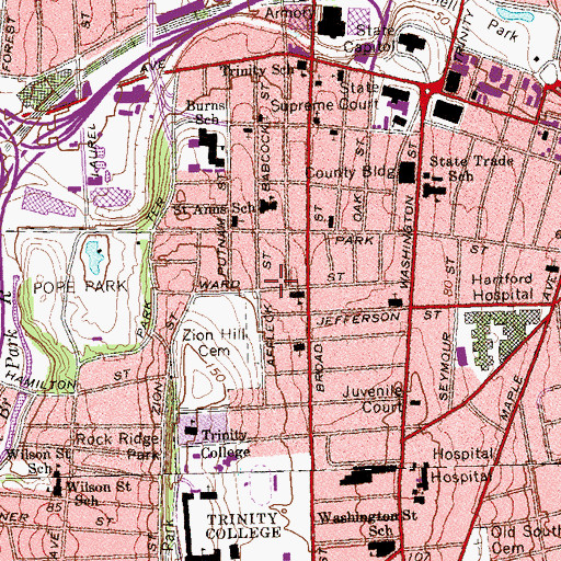 Topographic Map of Park Branch Hartford Public Library, CT