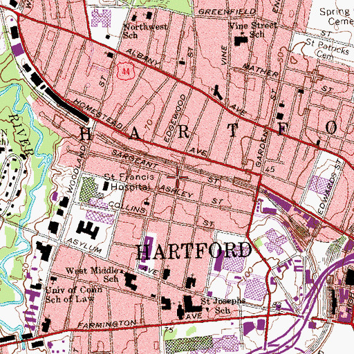 Topographic Map of Sigourney Square Park, CT