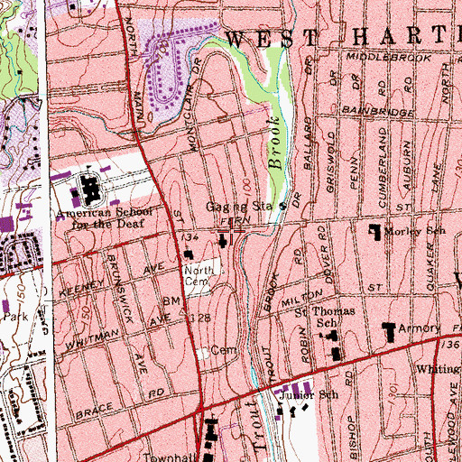 Topographic Map of Universalist Church of West Hartford, CT