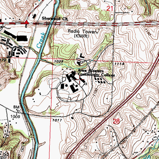 Topographic Map of Lewis Hall, IA