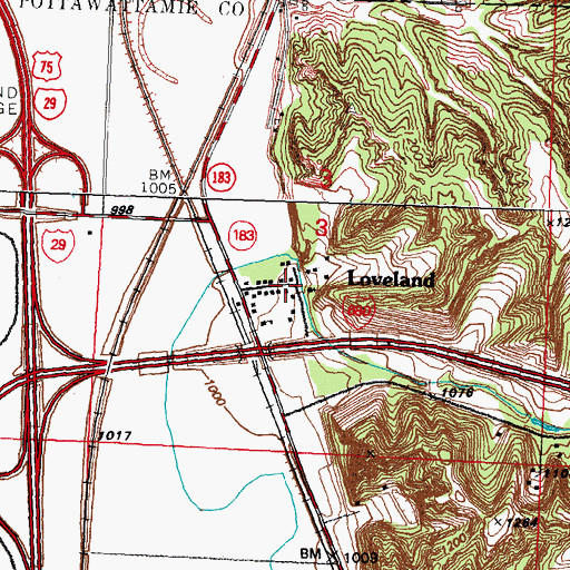 Topographic Map of Loveland Post Office (historical), IA