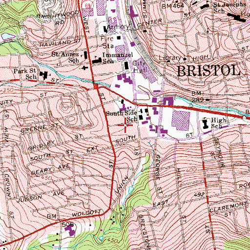 Topographic Map of Bristol Girls Club, CT