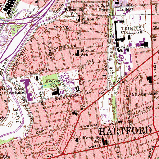 Topographic Map of Camp Field Branch Hartford Public Library, CT
